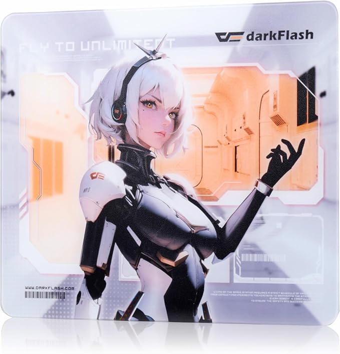 darkFlash Glass Mouse Pad 13.8×11.8 Inch Ultra-Smooth Tempered Surface Precision Tracking Anti-Slip Rubber Base Durable Etched Finish Unique IP Ideal for Gaming &amp Work(DMP350)