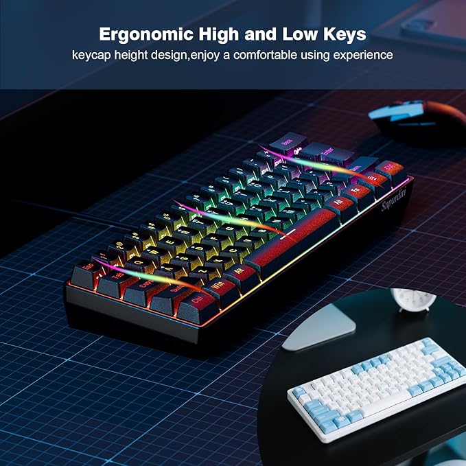 Snpurdiri 60% Wired Gaming Keyboard RGB Backlit Ultra-Compact Mini Keyboard Waterproof Small Compact 61 Keys for PC/Mac Gamer Typist Travel Easy to Carry on Business Trip(Black)
