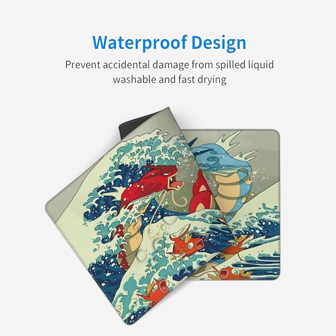 Large Gaming Mouse PadJapanese Ukiyoe Anime Dragon MousepadStitched EdgesNon-Slip Rubber BaseLong Extended Desk Mouse Mat(31.5x12)