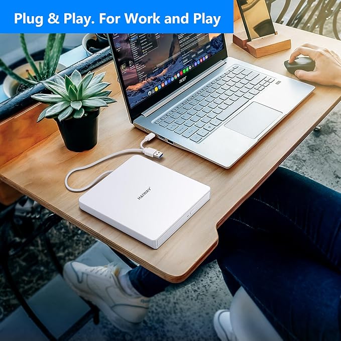 External CD DVD Drive USB 3.0 Type-C Burner Writer +/-RW Optical Drive Slim CD ROM Reader for Laptop Desktop PC Compatible with Windows 11/10/8/7 Mac OS Linux (USB 3.0 &amp Type-C Slim)