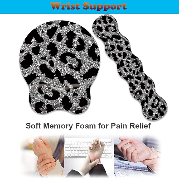 3 in 1 Keyboard Wrist Rest + Mouse Pad and Coaster Ergonomic Gel Mouse Pad and Keyboard Pad Set Comfortable Lightweight for Easy Typing Pain Relie Leopard Print Pattern