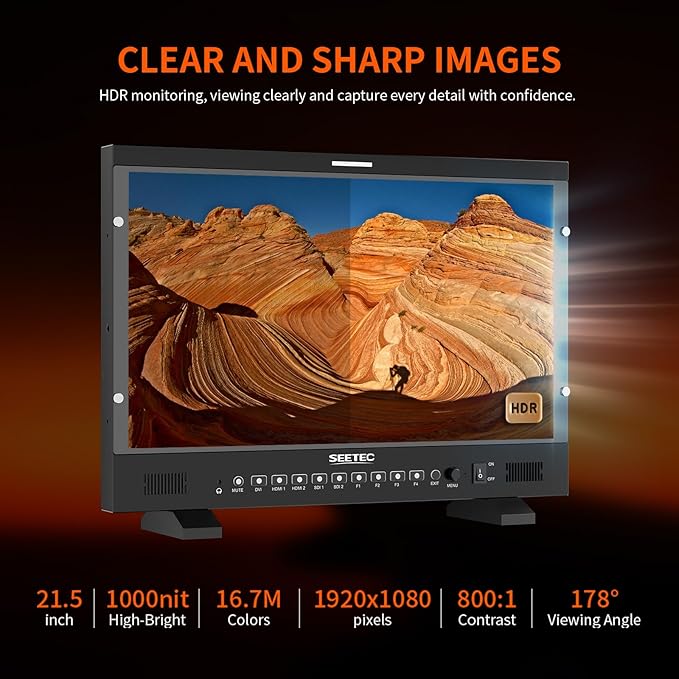 SEETEC P215 PRO 21.5 1000nit Broadcast Director Production Monitor with LUT Waveform HDR 3G-SDI HDMI Input Output HDMI Support 4K 60