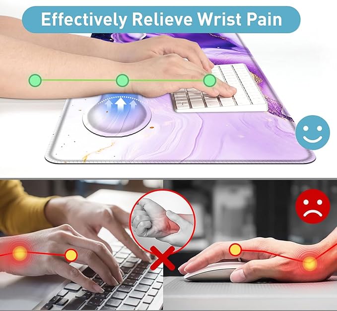 Large Mouse Pad and Keyboard Wrist Rest Desk Pad for Keyboard and Mouse 4-in-1 Large Gaming Mouse Pad with Wrist Support Desk Mat for Home Office Study GamePurple and Gold Marble