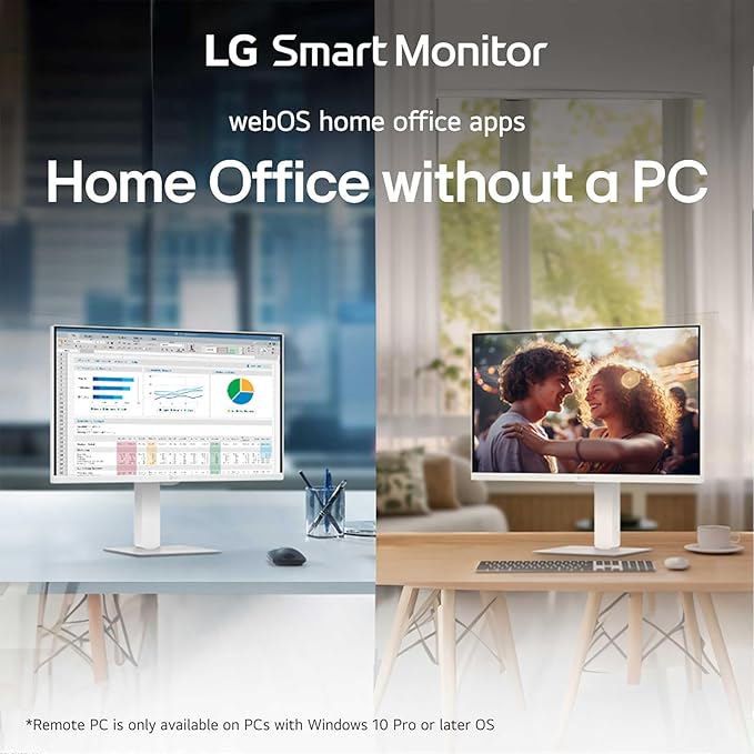 LG 27-Inch Smart Monitor 4K UHD (3840 x 2160) IPS Display HDR10 Built-in Speaker Screen Share Remote Control WebOS HDMI USB Type-C PD 65W AirPlay 2 Bluetooth Tilt/Height/Swivel/Pivot Stand