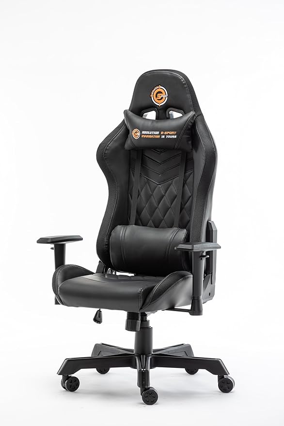 Ergonomic Racing Style Gaming Chair in Black Adjustable Office Computer Chair with a Neck Pillow