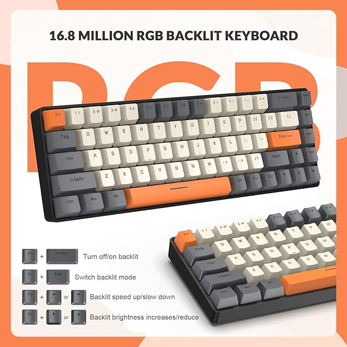 T8 60% Gaming Keyboard68 Keys Compact Mini Wired Mechanical Keyboard with 18 Chroma RGB BacklitBlue SwitchUSB C Coiled Keyboard Cablefor PCLaptopMacPS4Xbox-Dark Grey