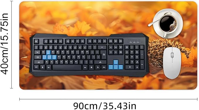 XXL Gaming Mouse Pad Animal Hedgehog Maple Leaf XXL Gaming Mouse Pad Large Desk Mat Protector for Desktop Anti-Slip Rubber Extended Computer Keyboard Mat Writing Pad 15.7 * 35.4 inB-1771