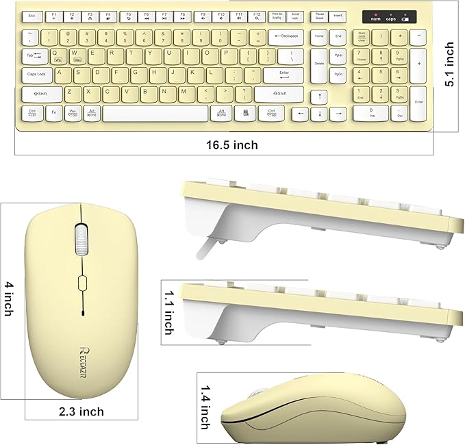Wireless Keyboard and Mouse Combo Full-Sized Wireless Keyboard and Adjustable DPI Mouse 2.4GHz USB Receiver Keyboard and Mouse for PC Windows Desktop Laptop (Canary Yellow)