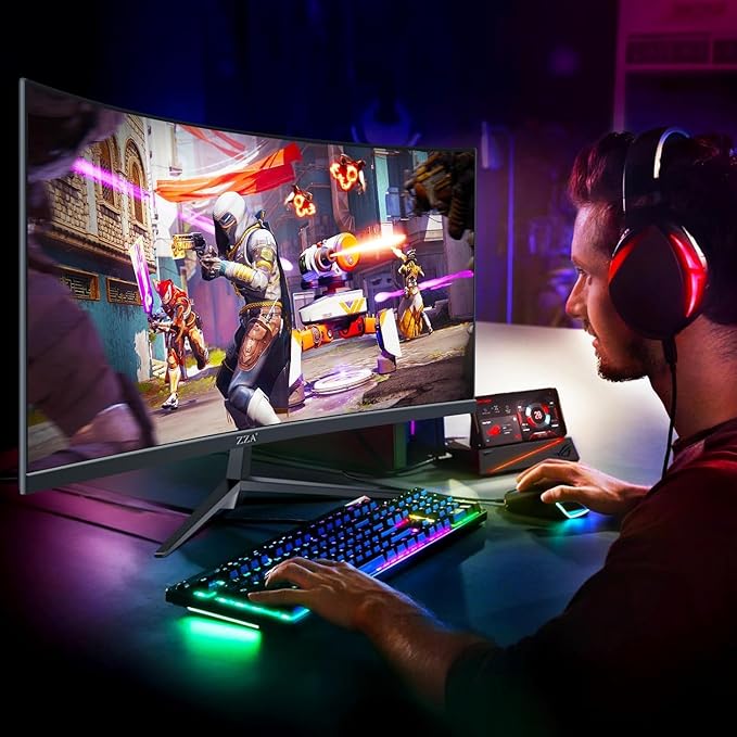 ZZA 32 Curved Gaming Monitor FHD 1920x1080 VA 1ms 240Hz FreeSync Premium DP 1.4/ HDMI 2.0 VESA Compatible Tilt Adjustable
