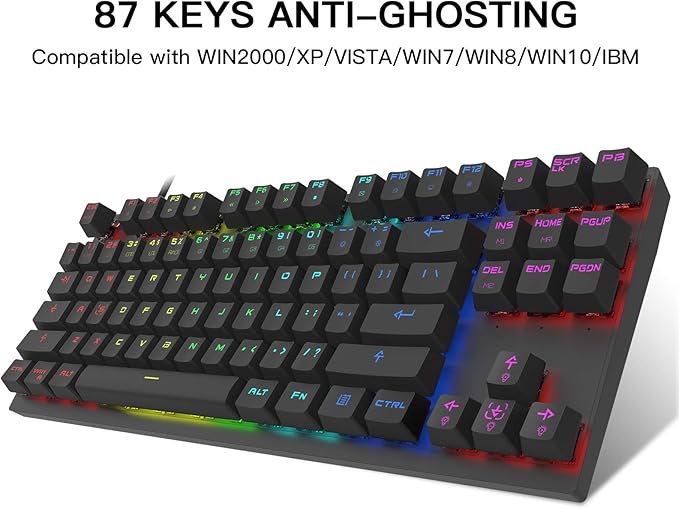 MOTOSPEED Professional Gaming Mechanical Keyboard RGB Led Backlit Wired with Anti-Dust Proof Switches for Gaming Keyboard for Mac &amp PC (Black 87 Key Red Switches)