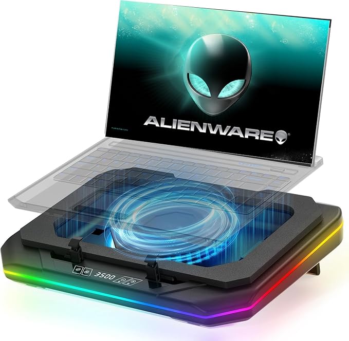 Cooling Pad for Dell Alienware 16 16x Aurora Alienware M16 X16 R1 R2 16 Area-51 16 inch Gaming Laptop Cooler with Powerful Turbo Cooling Fan Variable Speed6 RGB Light ModeTouch StartvLCD Screen