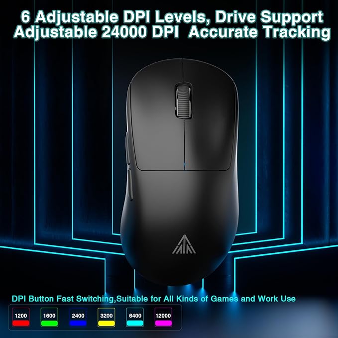 SOLAKAKA SM850 Gaming Mouse Wireless 24000 DPI 55g Lightweight Mouse Gaming 6 Programmable Buttons Ergonomic Computer Mouse Tri-Mode BT5.1/2.4G/USB-C 250h Battery Life PC Gamer Mice for Laptop