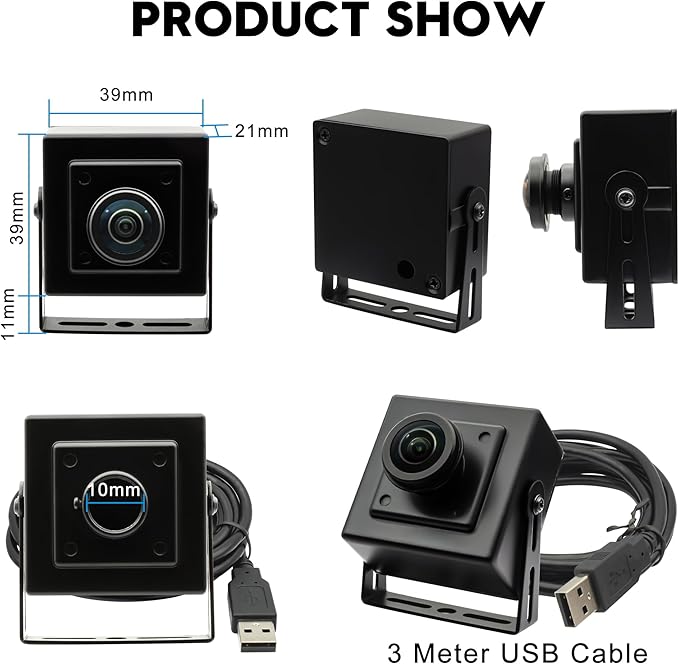 120fps USB Camera 12Megapixel High Speed Starlight Lightburn Low Illumination Slow Motion 4K Webcam with 185Degree Fisheye Wide Angle Lens Plug and Play for Inspection Microscope 3D Printer