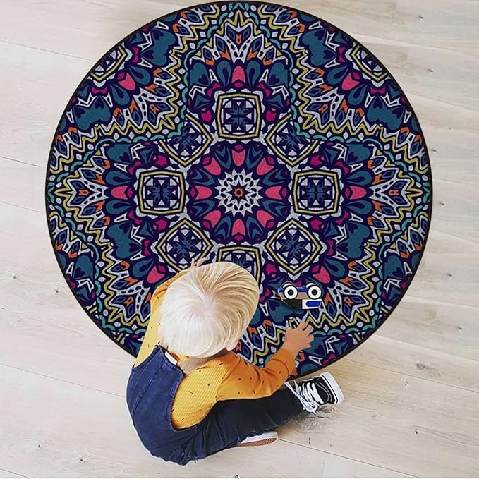 Batik Rug for Kitchen Bathroom Bedroom Living Room -Round Floor Mat Modern Area Rugs Runner Paisley Motif Oriental Feminine Cultural EasternMulticolor Diameter 39.3 in