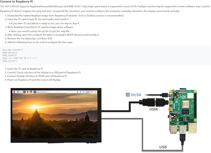 7 inch HDMI LCD 1024x600 Resolution Capacitive Touch Screen IPS Display Module Compatible with Raspberry Pi 4 3 2 1 B B+ A+ PC Supports Windows 10/8.1/8 / 7