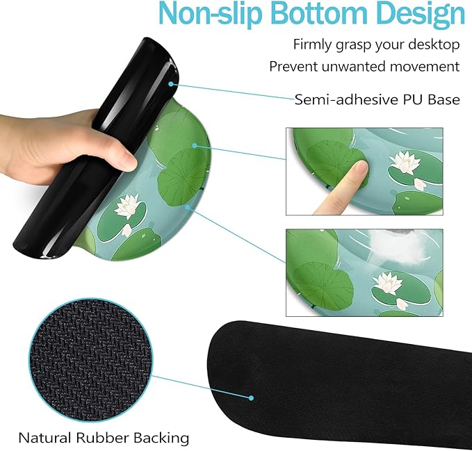 Blusabaca Mouse Pad Desk Pad Cat Lotus Leaf Desk Mat Large Gaming Mouse Pad with Wrist Rest Cute Keyboard Pad Wrist Rest Ergonomic Cup Coaster Work Home Accessories Office Supplies Decor