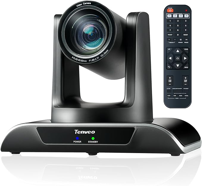 Tenveo 12X Optical Zoom All-in-One Conference Room Camera Bundle 1080P 60FPS USB3.0/HDMI PTZ Camera and Bluetooth Speakerphone Video Audio Conferencing System for Larger Meeting Conference Church