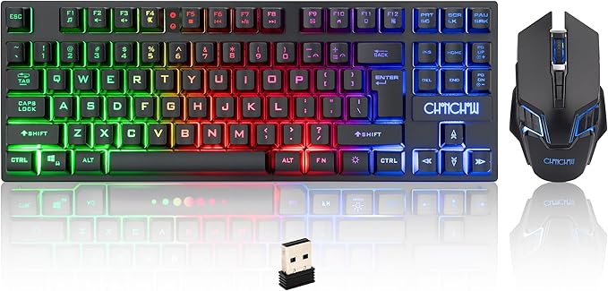 CHONCHOW Wireless Gaming Keyboard and Mouse Combo Rechargeable 87 Key LED Light Up Keyboard Ergonomic Gaming Mouse Backlit Wireless Mouse and Keyboard for Xbox PS4 PS4 PC Laptop