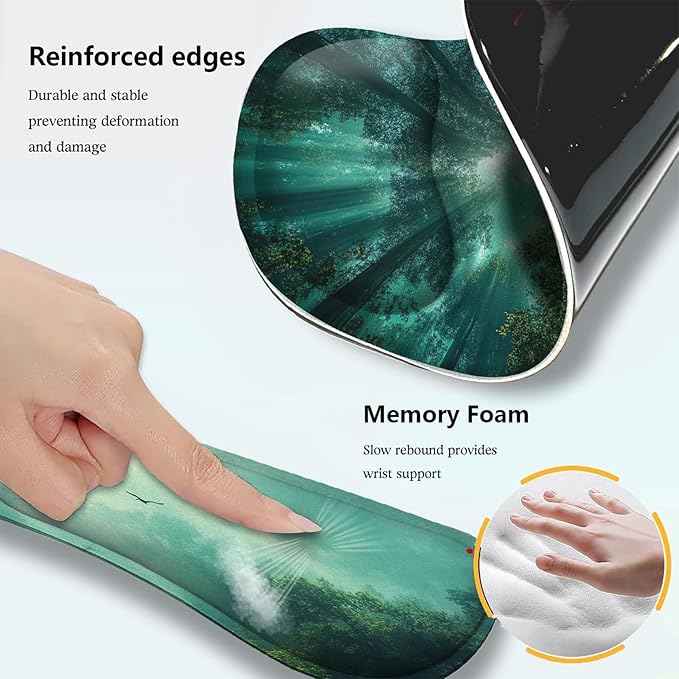 AQQA Desk Pad and Keyboard Wrist RestLarge Mouse Pad + Keyboard Pad+Mouse Wrist Support+Coaster +Mobile Phone Holder Non-Slip Desk Mat Protector for Office Home(31.5×15.7 InchesForest Tree)