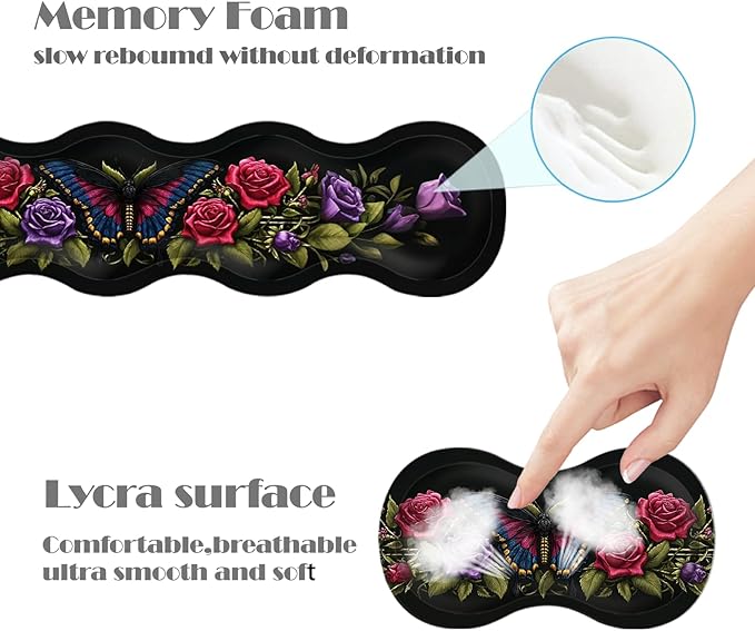 Ergonomic Keyboard Wrist Rest &amp Mouse Pad Wrist Rest SetXL Gaming Desk Mat 31.5x 11.8Non-Slip BaseMemory FoamEasy Typing Pain Relief for Office &amp HomeBlue Butterfly with Red Roses