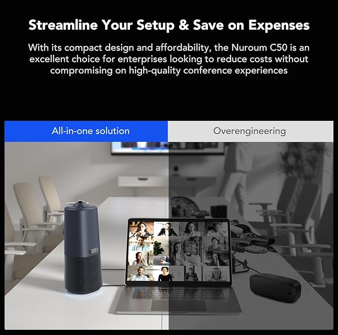 NUROUM 360 Pro Conference Room Camera and Microphone 2026 Upgrade 3 AI Video Modes Conference Webcam with Noise Suppression All in One Webcam for Zoom/Teams/GoogleMeet on PC/Laptop/Desktop