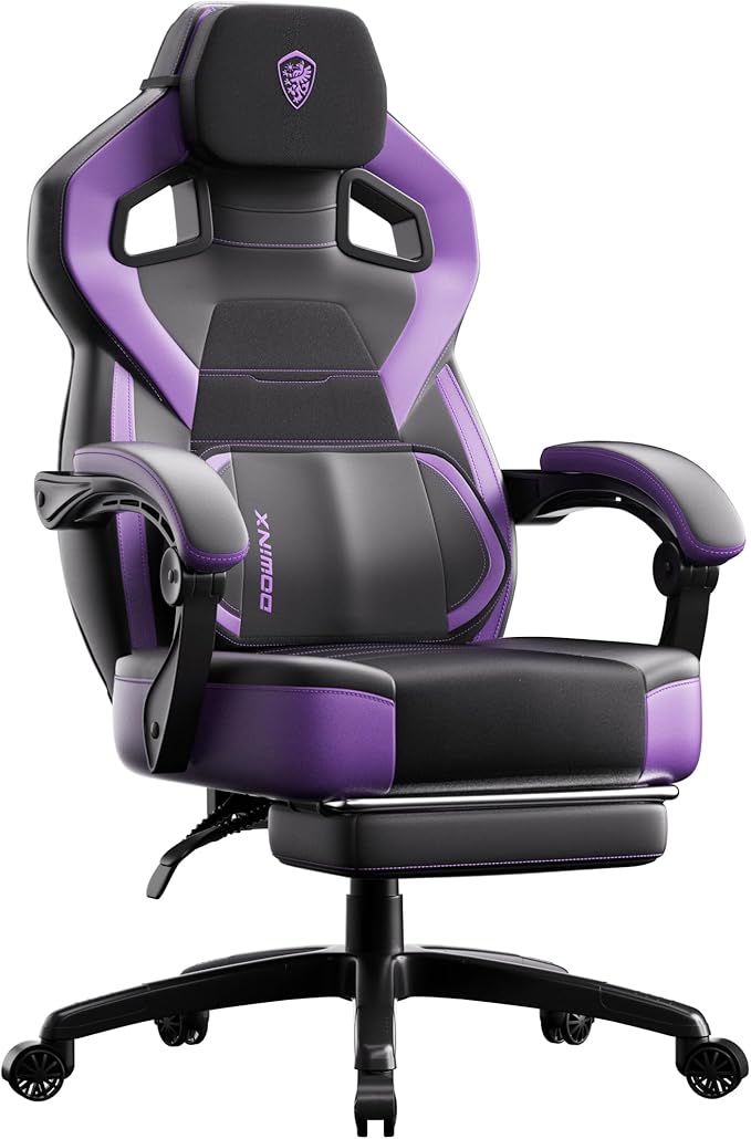 Dowinx PU Leather Gaming Chair with Footrest Big and Tall Ergonomic Computer Chair with Lumbar Support Wide Back Gamer Chair for Heavy People Purple