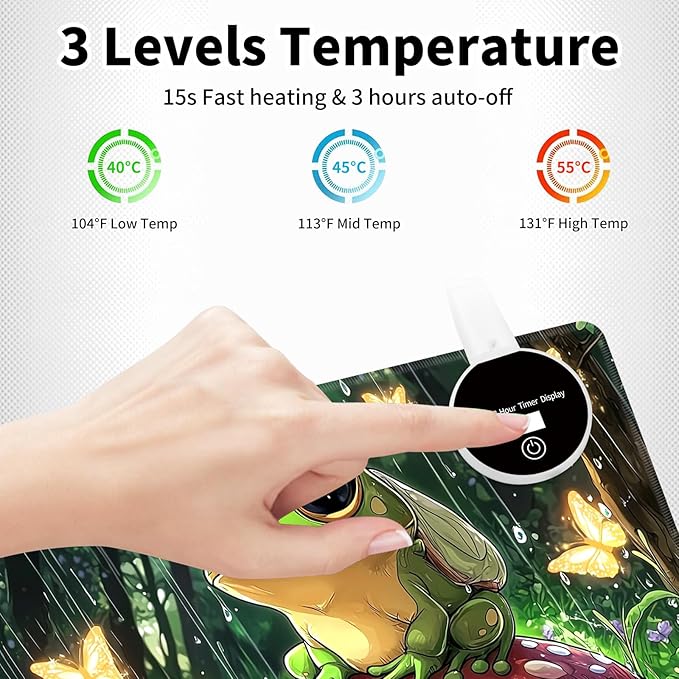 Warm Desk PadHeated Desk Pad Mouse Mat Gamingwith 3 Heating Levels &amp 3 Hours Auto Shut-OffLeather 31.5 x 13 Foot Warmer Keyboard Office MatCute Frog Mushroom
