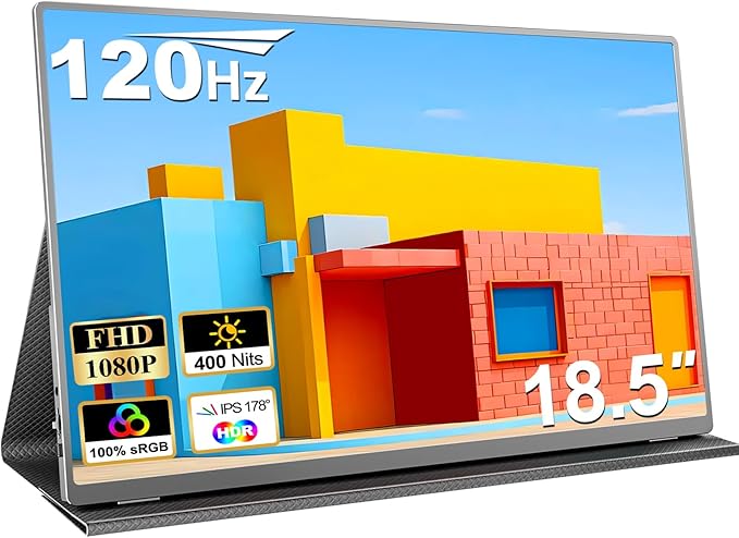 18.5 Inch Portable Monitor for Laptop 1080P FHD 120Hz 125% sRGB USB-C HDMI Travel Monitor for Laptop Mac PC Portable Screen with Smart Cover VESA Compatible