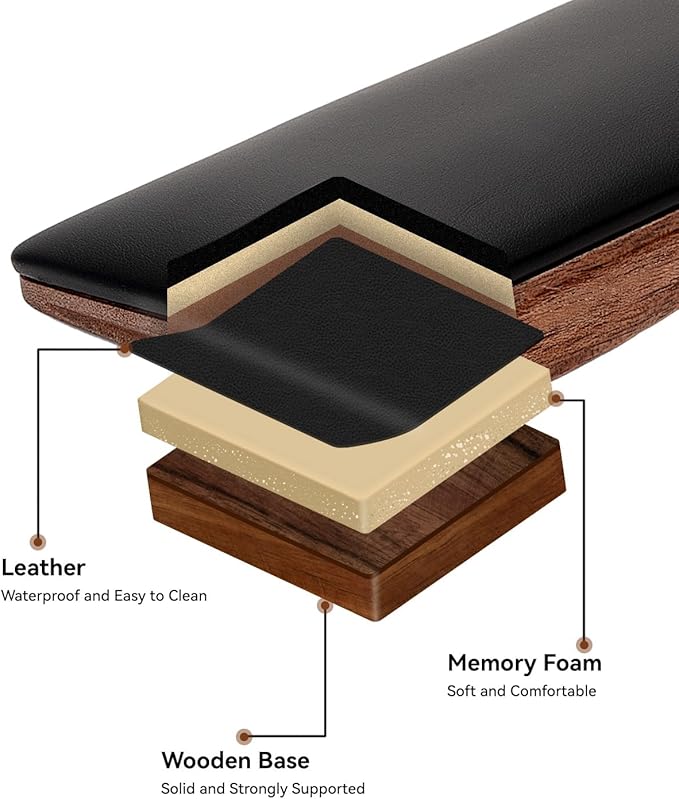 ASFSKY Keyboard Wrist Rest Ergonomic Memory Foam Wrist Pad with PU Leather &amp Wooden Base Non-Slip and Easy-to-Clean Design Wrist Support for Mechanical Keyboard Gaming &amp Office Use (Black)