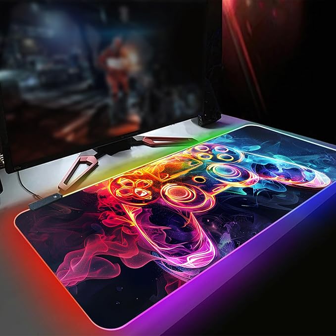 XL RGB Gaming Mouse Pad with 14 Light Modes - Light Up Gamer Mouse Pad31.5 x 11.8in Non-Slip Gamepad Style Led Large Gamer MousepadBlack Long Glowing Gaming Accessories for Desk Waterproof
