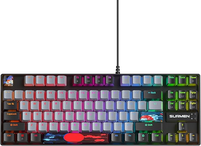 Owpkeenthy 75% Mechanical Gaming Keyboard with Red Switch RGB Backlit Keyboard 87 Keys Compact TKL Wired Computer Keyboards for Laptop PC Gamer Xbox PS (Grey/ 87 Red Switch)