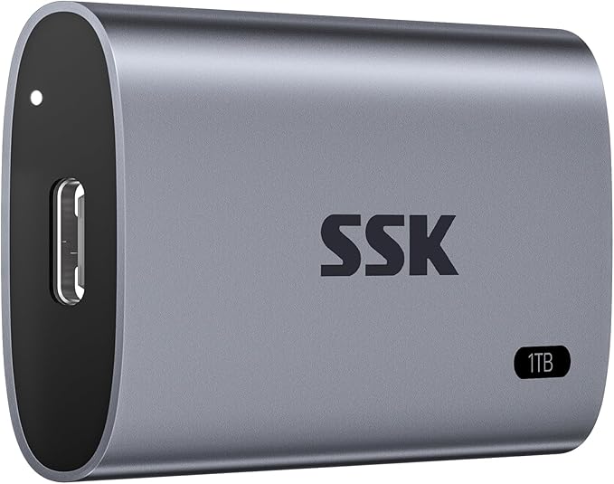 SSK 1TB SSD External Hard Drive Portable SSD Up to 550MB/s Fast Solid State Drives External Drive USB 3.2 Gen2 for iPhone 15/Pro Windows Mac Android with LED Light Trim SMART Supported