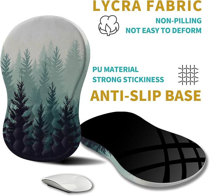 Hokafenle Ergonomic Mouse Pad Wrist Support Wrist Rest Mousepad for Carpal Tunnel Pain Relief with Integrated Memory Foam Slope Massage Bulge (11.8x7.9 inchForest