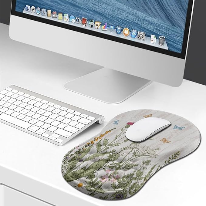 Hokafenle Ergonomic Mouse Pad Wrist Support Wrist Rest Mousepad for Carpal Tunnel Pain Relief with Integrated Memory Foam Slope Massage Bulge (11.8x7.9 inchGarden Flowers