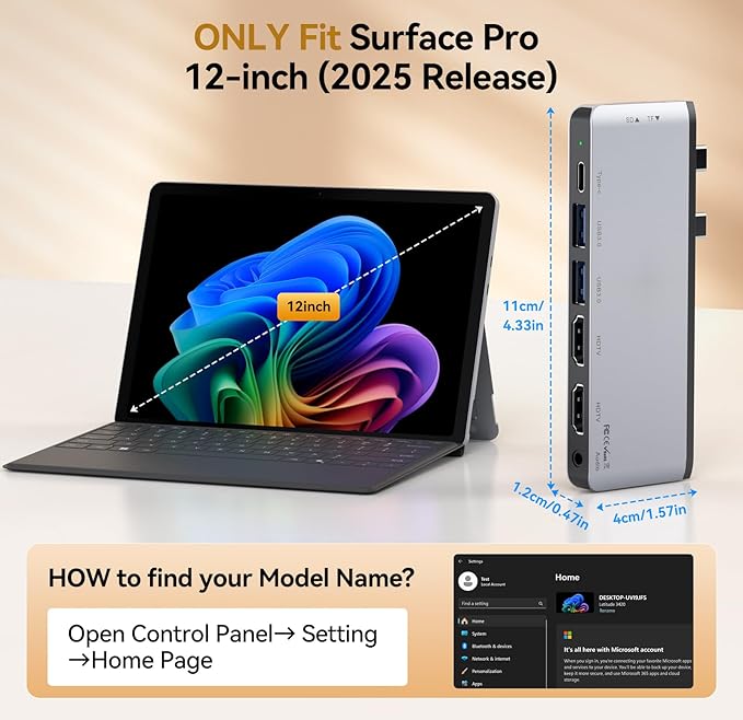 Surface Pro 12 Docking Station - 8-in-1 Triple Display USB Hub with Dual 4K HDMI Thunderbolt 4 (4K@60Hz 40Gbps 100W PD) 2 USB 3.0 SD/TF Audio for Surface Pro 12 Accessories