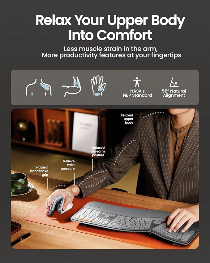 ProtoArc Ergonomic Mouse EM11 NL Bluetooth Rechargeable Wireless Vertical Mouse 3 Multi-Device Connectivity for Computer/PC/Laptop 2.4GHz USB-A Optical Mice for Windows Mac OS White