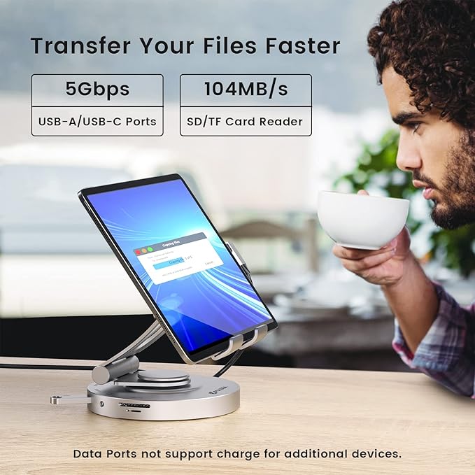 USB C Hub for Ipad Pro Docking Station FOLODA 8-in-1 Rotatable Folding Type-C Tablet Stand with 4k HDMI USB C 3.0 Data Port 2*USB A 3.0 100W PD Charging 3.5mm Aux for Ipad Pro/Phone 15/Galaxy Tab