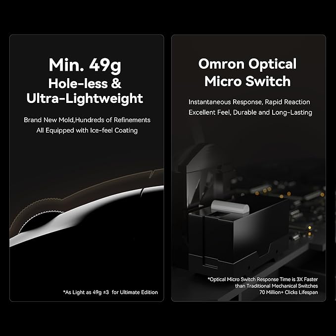 ATK Blazing Sky X1 Wireless Gaming Mouse – Ultra-Light 49–54 g PixArt PAW3950/3950 Ultra Sensor Quad-Mode Connectivity 8K Polling Optical Switches Nordic 52840 MCU (X1 Pro Max White)