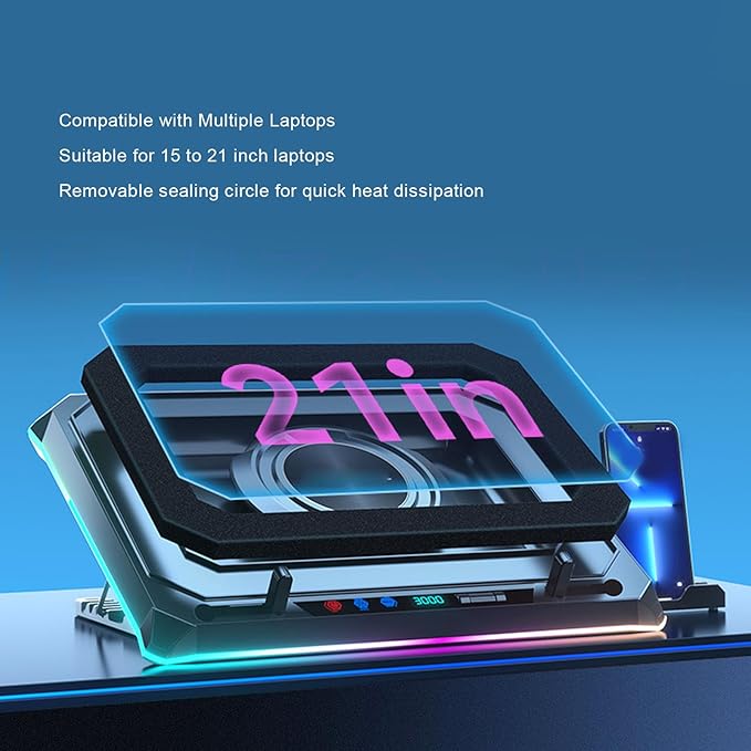 Gugxiom Gaming Laptop Cooling Pad 14 cm Turbo Fan with Magnetic Sealing Foam 5 Height Adjustable Stand + 4 Port USB Hub RGB 10 Mode Lighting Fits 1519 Notebooks