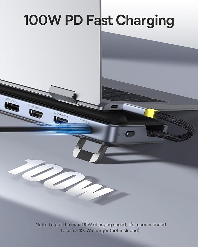 Baseus Laptop Docking Station Stand 12 in 1 Triple 4K Display HDMI/DP 10Gbps USB A/C Fast Data PD 100W Ethernet TF/SD USB C Docking Station with Stand for Windows/Dell/HP/Lenovo/Asus/Acer/Mac