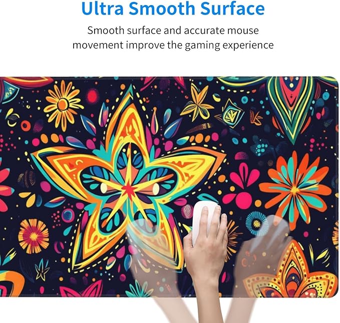 Boho Star Floral Desk Cover MatExtended Large Mouse PadComputer Laptop Mat Desk Decor for Office Game Home 30x16 Inch