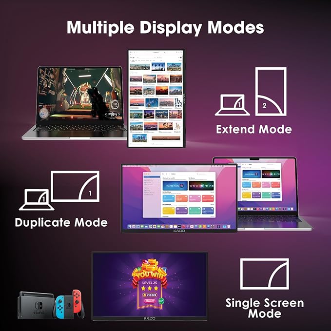 Kado Portable Monitor 15.6-Inch FHD 1080p 45W Reverse Charging USB-C mini-HDMI Gaming Monitor IPS Display Built-in Speakers Second Display 180° Kickstand for Laptop PC Phone Mac Xbox PS4/PS5 Switch