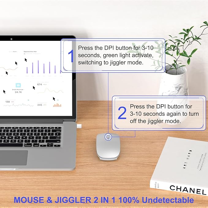 Bluetooth Wireless Mouse for MacBook Air Mac Pro iPad Laptop Computer Pad Optical Rechargeable Slim Silent Dual Mode (2.4G USB-C/USB-A&ampBluetooth 5.2/3.0) Mouse Jiggler for Computer Awakening - Sil
