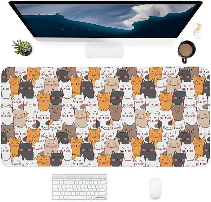 Cats Large Mouse Pad Gaming Mousepad with Wrist Support Rubber Computer Keyboard Mat for Desk Laptop Non-Slip Full Deskmat Protector Waterproof Writing Pad Office Home 16x35.5 in