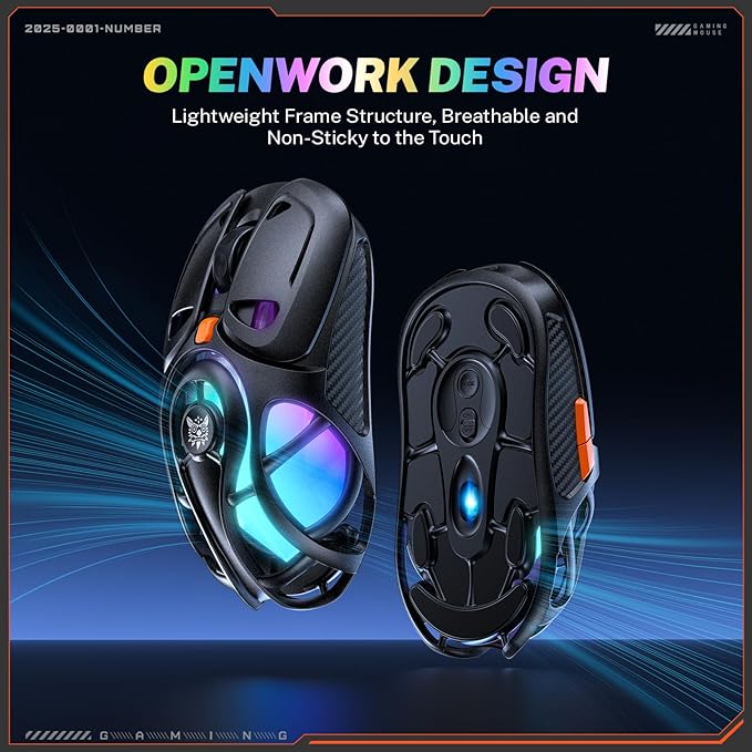 Wireless Gaming Mouse Tri-Mode 2.4G/Bluetooth/USB-C 12800 DPI 6 RGB Backlit 73g Ultra-Light Computer Mice 2000Hz Polling Rate 400mAh Rechargeable for PC/Mac/Laptop (Black)