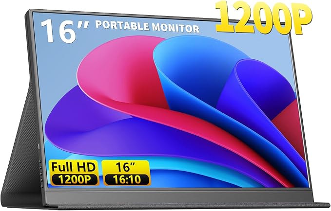 16.0 1200P 60Hz Portable Dual Monitor Portable Laptop Monitor Slim Lightweight Dual USB C HDMI Computer Monitor Gaming Display Travel Monitor for PC Phone PS5/4 Xbox Switch