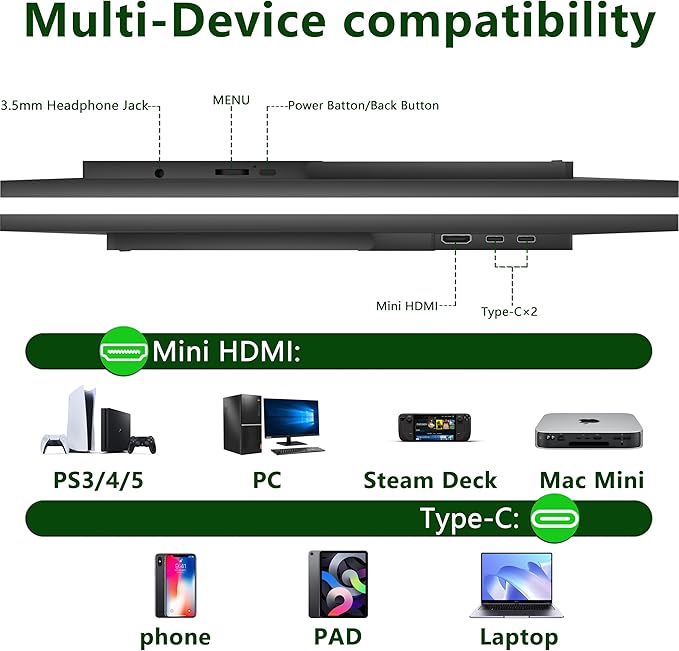 Portable Monitor Touchscreen 14” 1920 * 1200P Gaming DisplayBuilt-in Stand Speakers HDR IPS External Monitor for Laptop PortableTravel Monitors for Laptop Mac PC Phone PS4/5 Xbox Switch