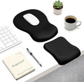 Ospelelf Mouse Pad with Wrist Rest Set Foam L-Shaped Desk Elbow Pad Ergonomic Desk Edge Cushion Anti-Slip Rubber Bottom Office Women Desk Accessories for Computer Laptop and Gaming Black