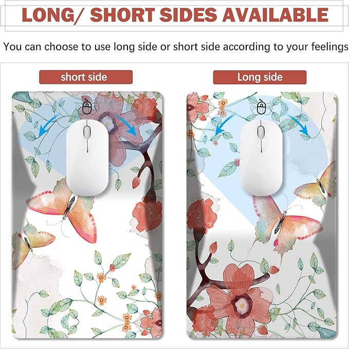 AIMSA Ergonomic Mouse Pad Wrist Rest Support Thick Mousepad Upgraded Memory Foam Pain Relief and Non-Slip PU Base for Home Office Butterfly Flower