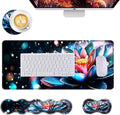 Mouse PadLarge Desk Mat Set 4in1 XL Mousepad + Keyboard Wrist Rest+Mouse Wrist Rest+Coaster with Ergonomic Desk Pad for Home Office Table Computer Cover -Sparkling Blue Pink Lotus
